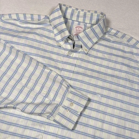 Brooks Brothers Shirt Mens XL Blue Green Plaid Madison Non Iron Button Down - Picture 1 of 11